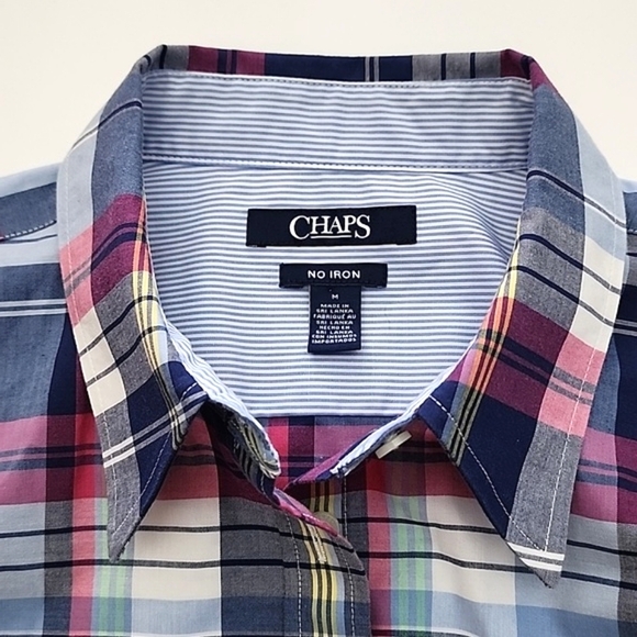 CHAPS  Women's No Iron Button Down Pink Blue Plaid Shirt 100% Cotton Sz M - Picture 12 of 15